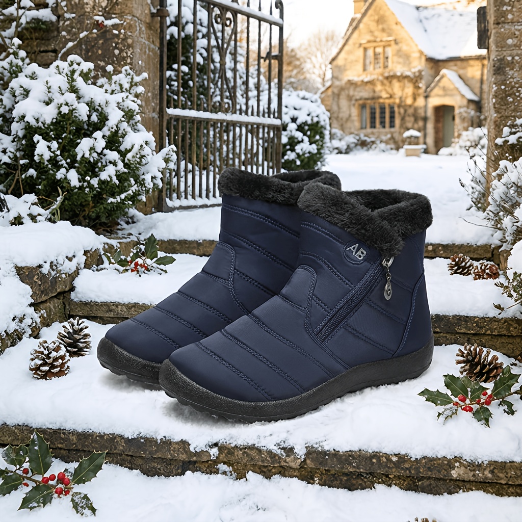 Solid Color Women's Hiking Snow Ankle Boots, Warm Outdoor Wear