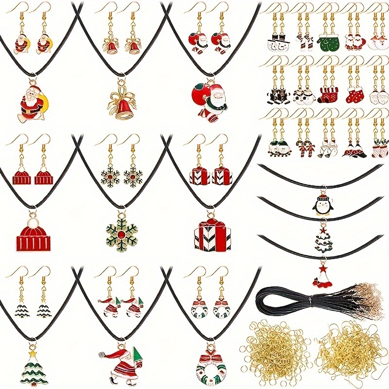 

[top-] 130pcs Christmas Necklace And Earring Set, Including 30 Christmas Pendants, 10 Wax , 30 Earring And 60 , Diy Necklace And Christmas Gifts