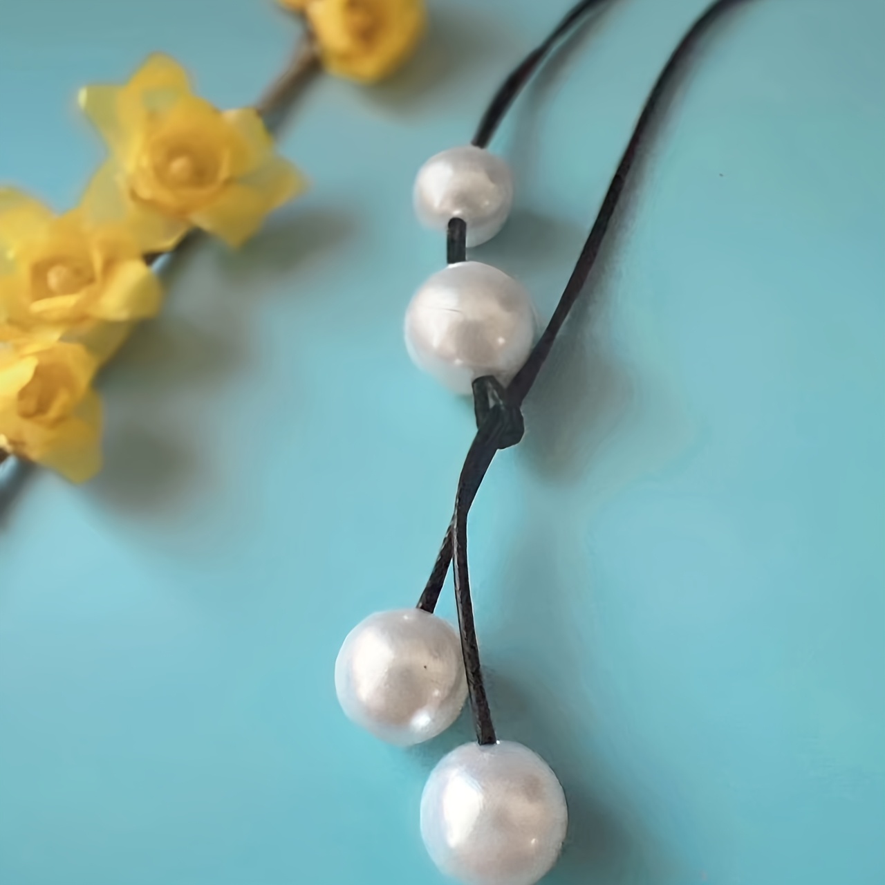 Double Layer Waxed Thread & Artificial Necklace Minimalist for Women