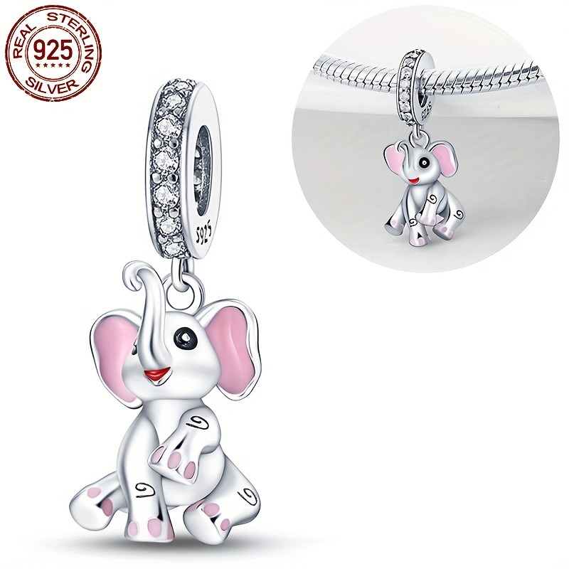 

1pc 3g 925 Sterling Silver Elephant Pendant Fit Original Bracelets And 3mm Bracelets, Women's Fashionable Beads, For Making Exquisite Jewelry Diy Holiday Birthday Gifts