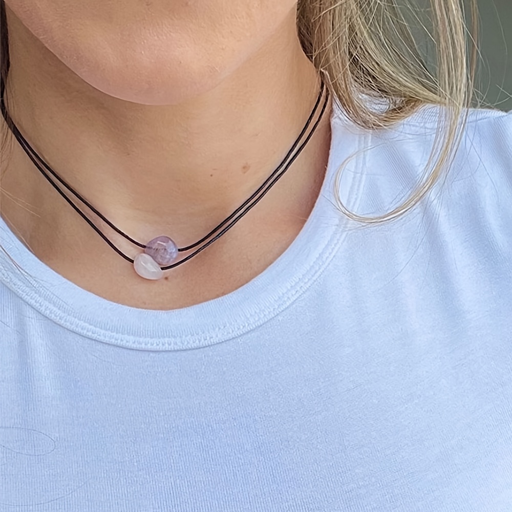 TEMU Collar de Piedra Natural de Capa, Collar Choker Ajustable de Cordón a , Estilo Bohemio para Ella, Múltiples Estilos