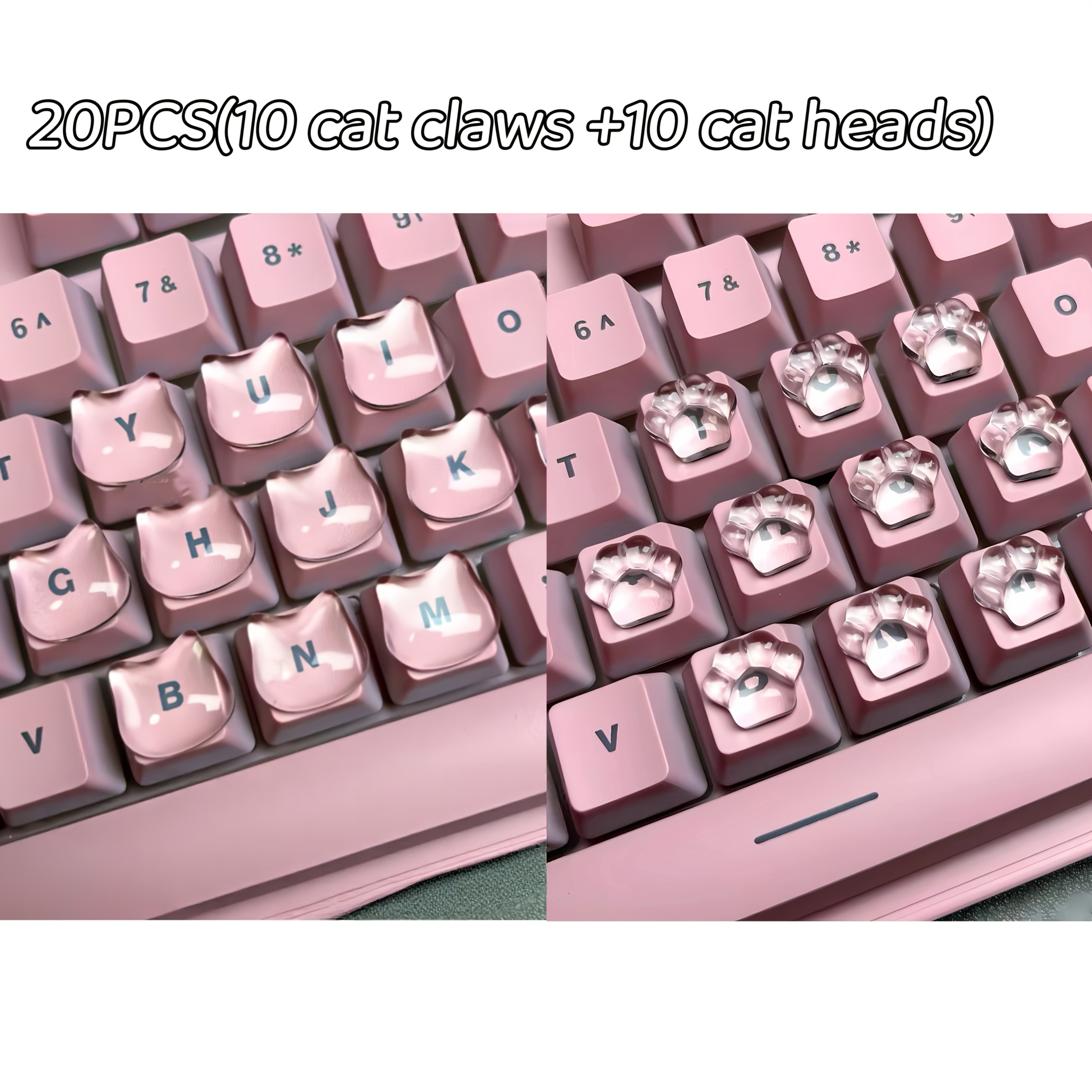 TEMU 20 autocollants de touches de clavier minimalistes, comprenant 10 touches de tête de chat et 10 touches de . touches transparentes de tête de