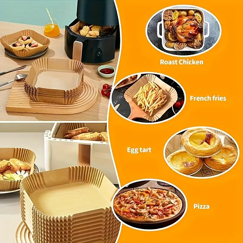 100 9 inch square air fryer parchment liners natural unbleached wood parchment suitable for 5 8 quart air fryers non stick suitable for christmas halloween easter thanksgiving Product details 0