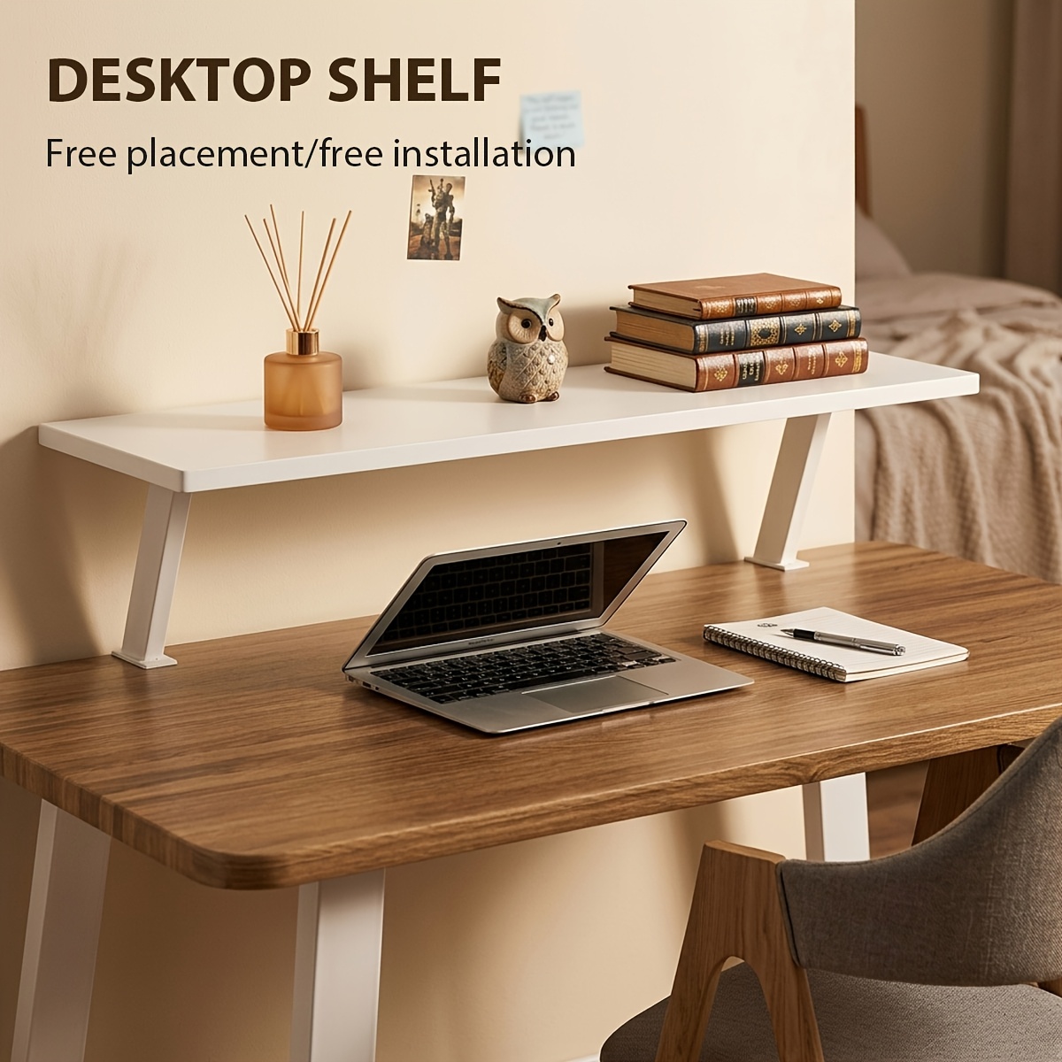 1pc Versatile Desk Shelf, Sturdy Wooden Storage Rack, With Metal U-clamp, Space- Minimalist With Installation, Suitable For Bathroom, Bedroom, Office, Pantry