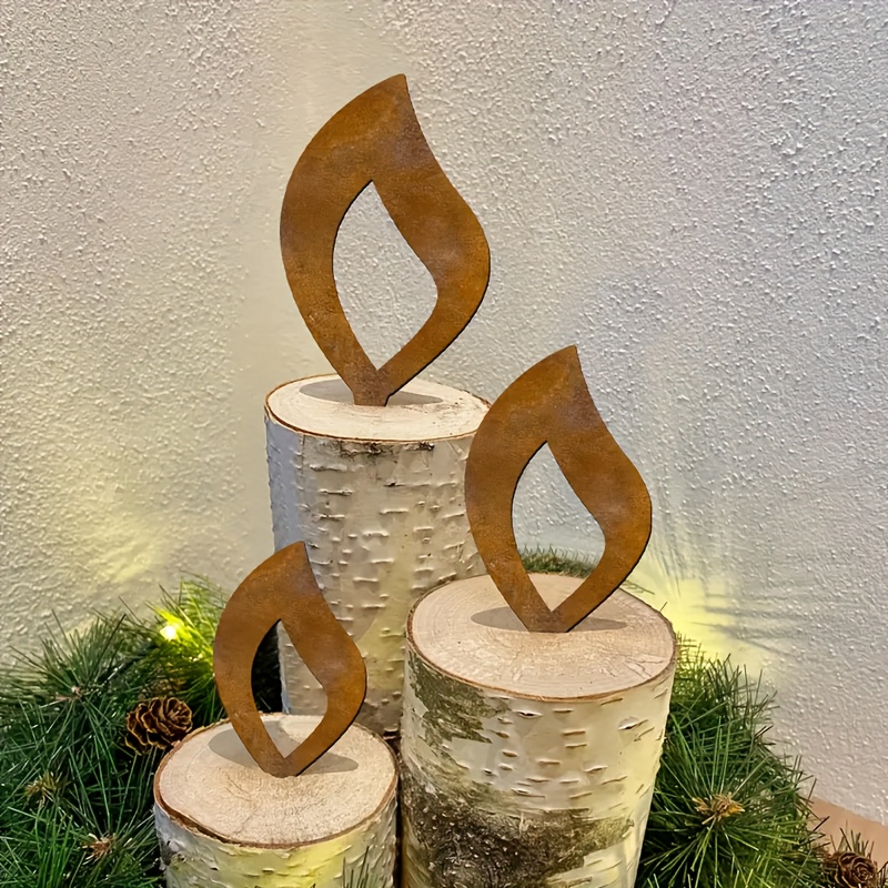 Image of [2d Flat] 3pcs/6pcs Natural Rusty Metal Iron Candle Holder Flame Garden Stakes, Outdoor Garden Decor Stakes, Rustic Style, Weather-resistant Yard Garden Lawn/patio/porch/flower Bed/fence Decoration