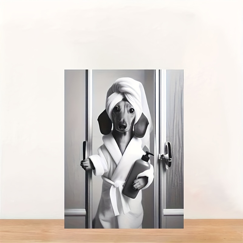 

Unframed Canvas Painting: Adorable Dachshund In Bathrobe And Towel, Perfect Gift For Dog Lovers - Suitable For Bedroom, Office, Living Room, Cafe, Home, And Dormitory Decoration