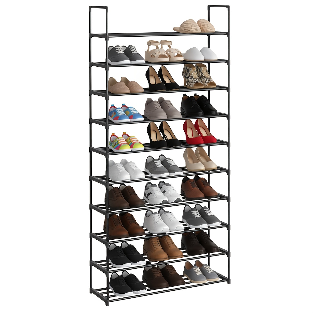 TEMU 10-tier Metal Shoe Storage Shelf, Stackable Black Shoe Organizer For Entryway/bedroom, 11.5"d X 36"w X 68.3"h, 22lb Per Tier Capacity, Holds 30+