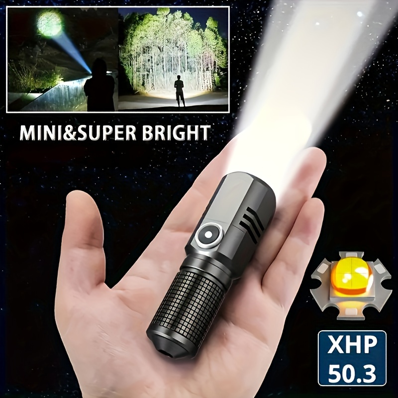 

1pc Mini Tactical Flashlight, 1000 High- Light, Rechargeable Usb Charging, Adjustable , 3 , Non-waterproof, Poly Spot Beam For Camping & Emergency Use