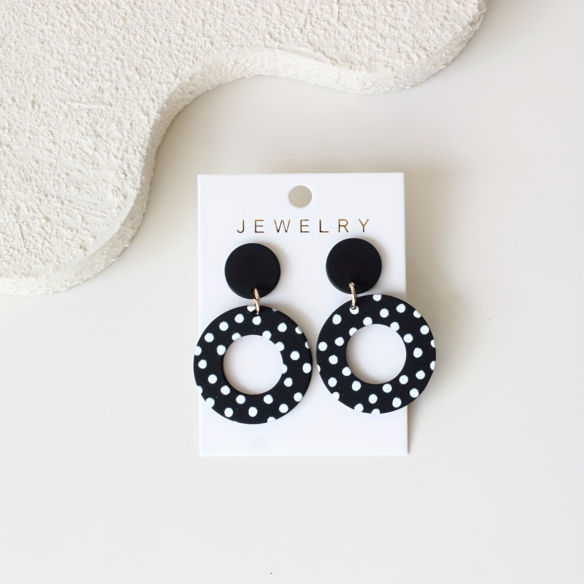 Classic Black Hollow Round Vintage Polka Dot Acrylic Drop Earrings