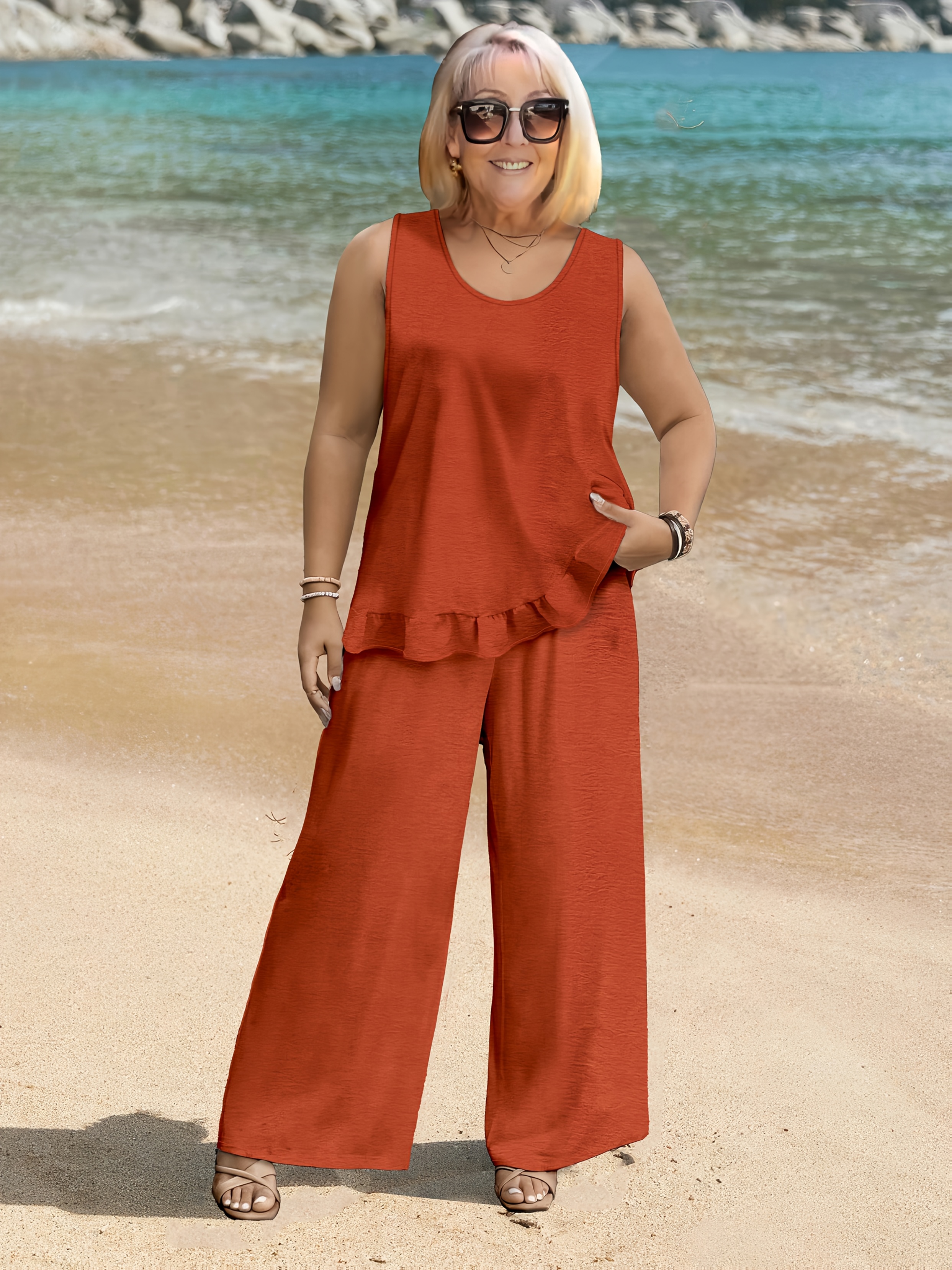 red two piece set -