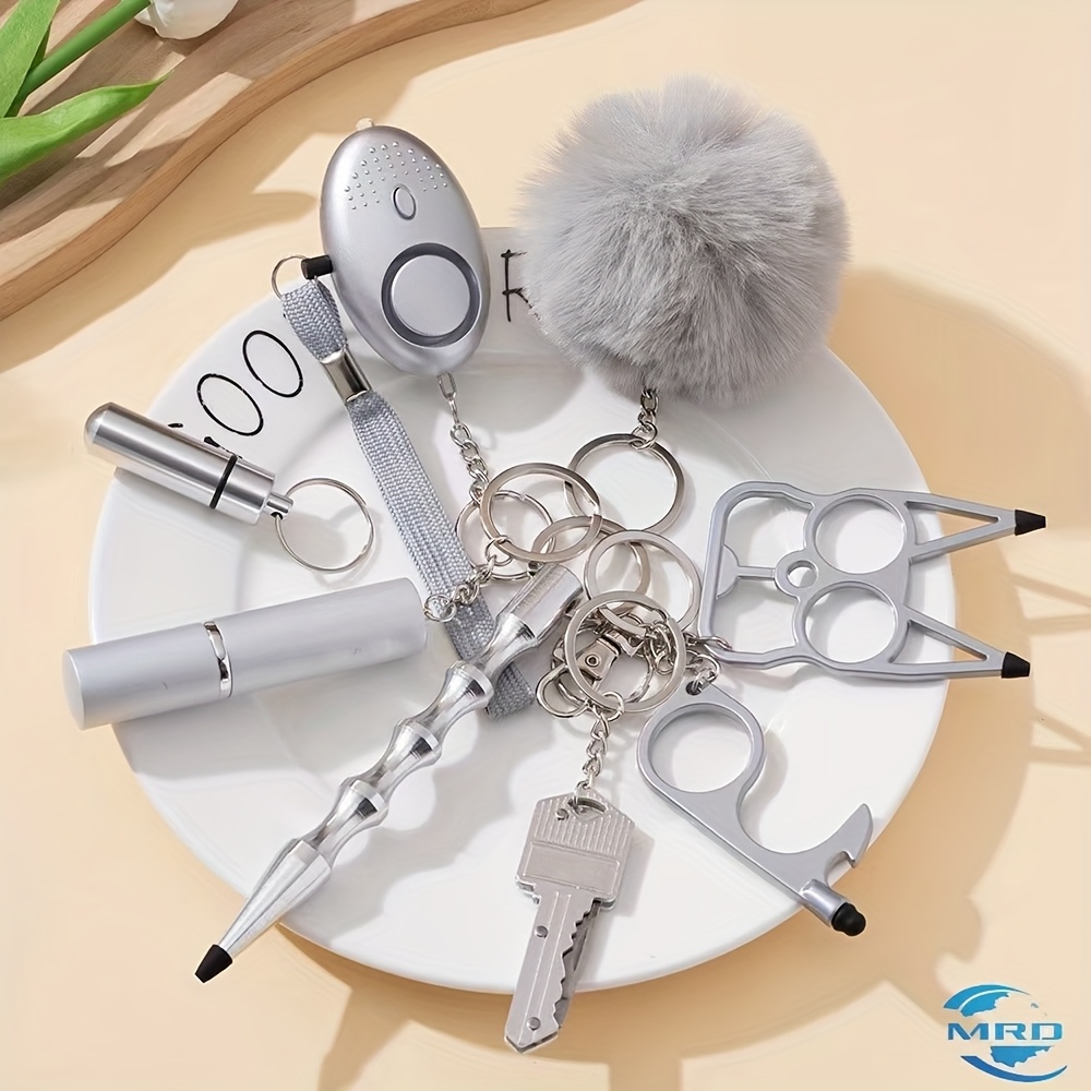 

New And Interesting Silvery Women's Multi-functional, 8 Very Keychains, Including Perfume Bottle Holder/alarm/delivery Removal And Other Items, Give , Colleagues, , , To