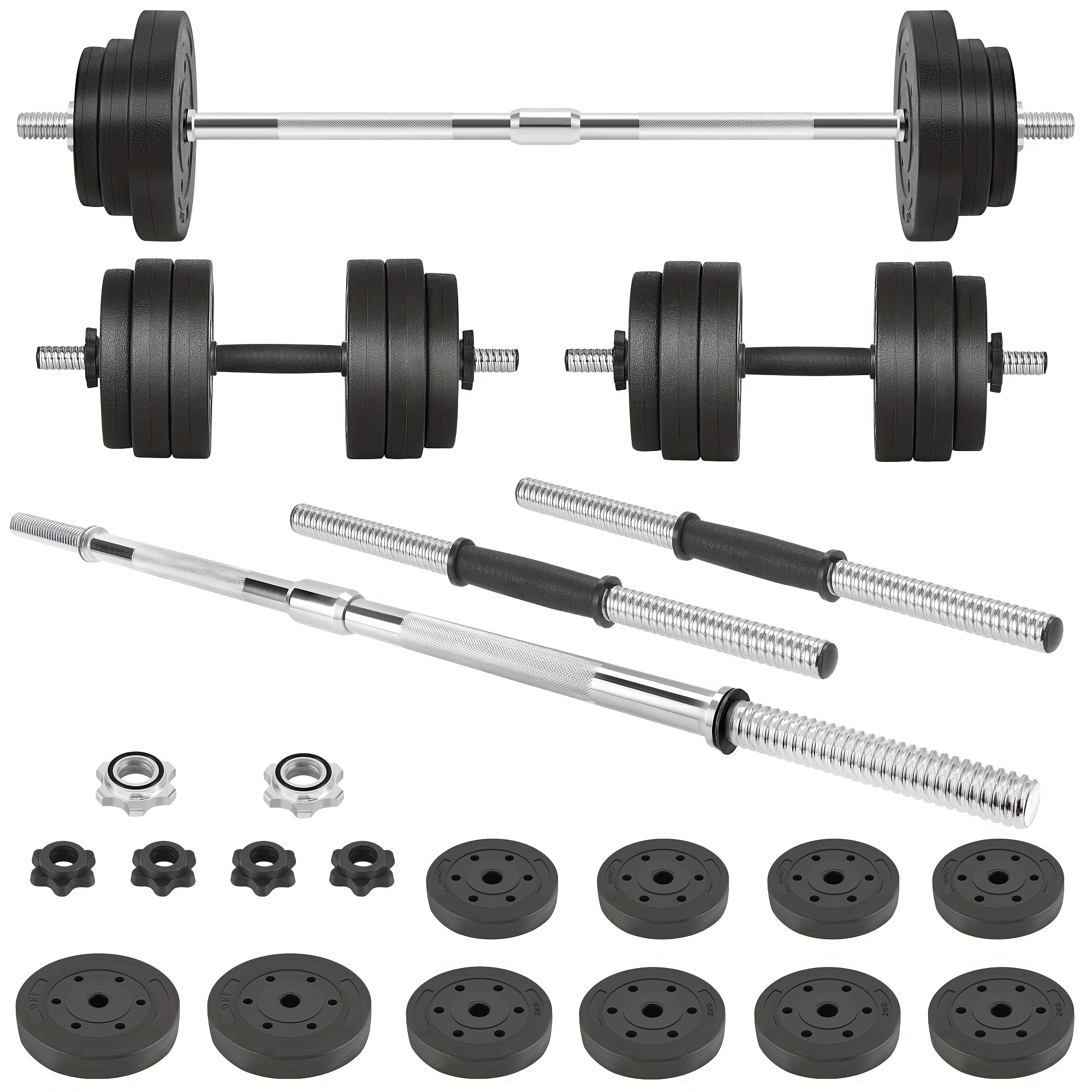 TEMU Fixtech 70lb 3in 1 Adjustable Weight Set With Weight Bar Used As Barbell For , Black
