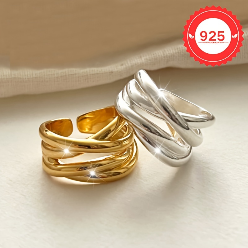 S925 Silver Layered Wrap Open Adjustable Ring