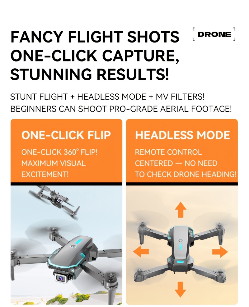 TONG LI Remote Control Airplane for Adults, Portable Foldable Quadcopter Drone, No Camera/Single Camera/Dual Camera Options, Gift, HD Aerial Photography, Headless Mode, 3D Flips, Electronic Gyro Stabilization, Gesture Selfie, Waypoint Flight, One-Key