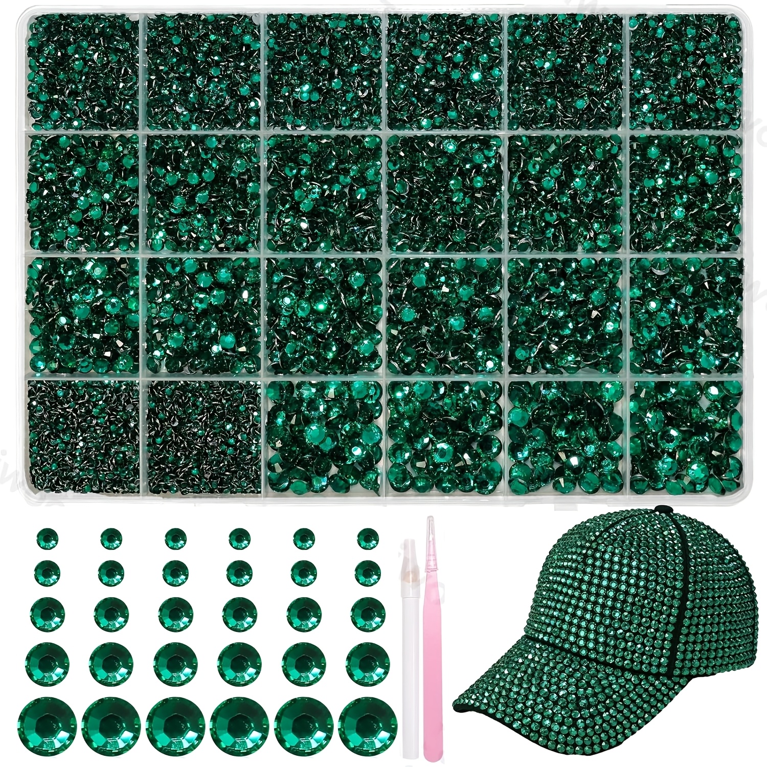 TEMU 20000pcs Emerald Green Flatback Rhinestone Gems Suitable For Bedazzling, Mix Sizes Jelly Resin Suitable For Diy Crafts,, Tumbler Decorations,