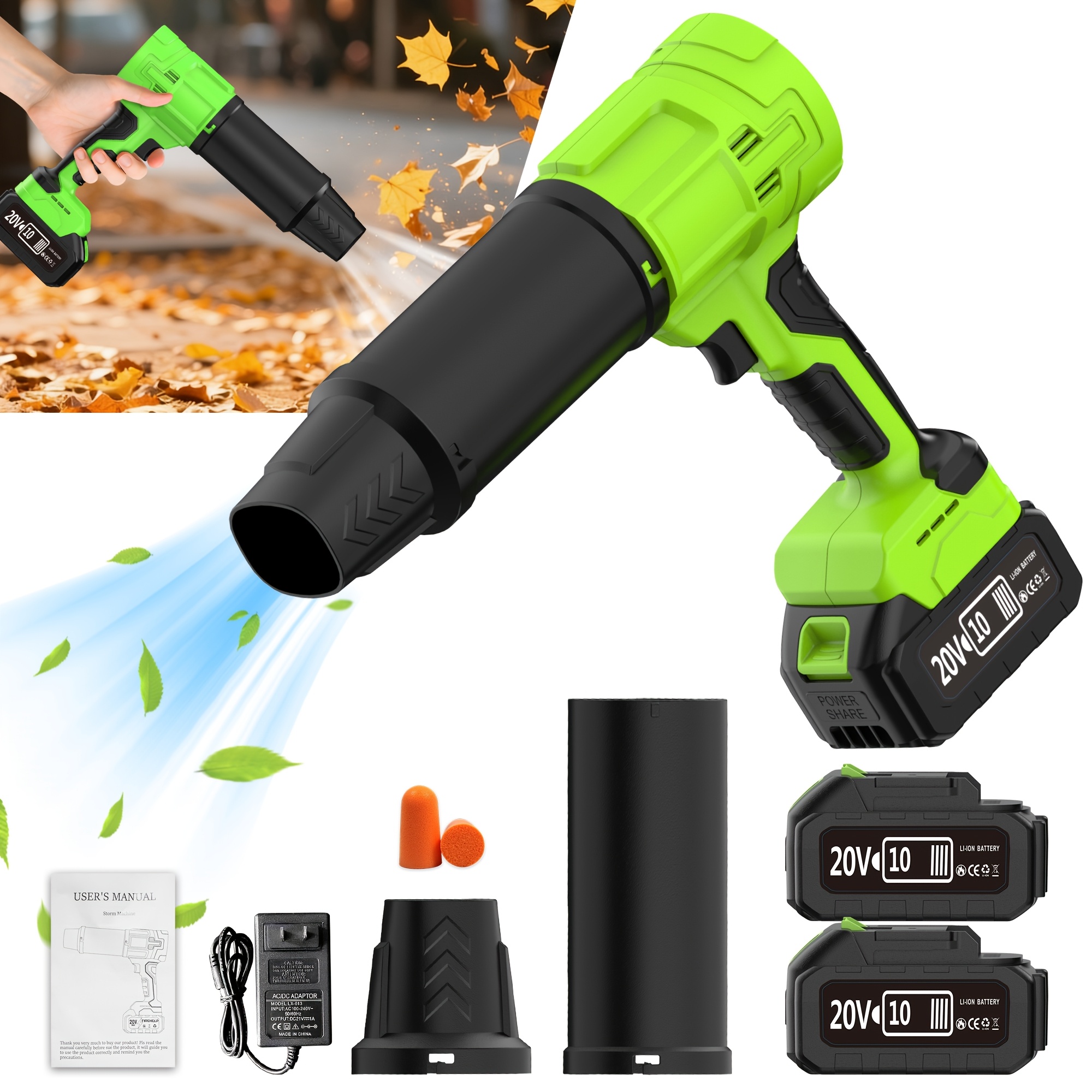 TEMU Powerful 50000rpm Cordless Leaf Blower, 20v Battery High Pressure Air Blower, Jet Dry Blower Car Dryer, Handheld Snow Blower For Home Outdoor