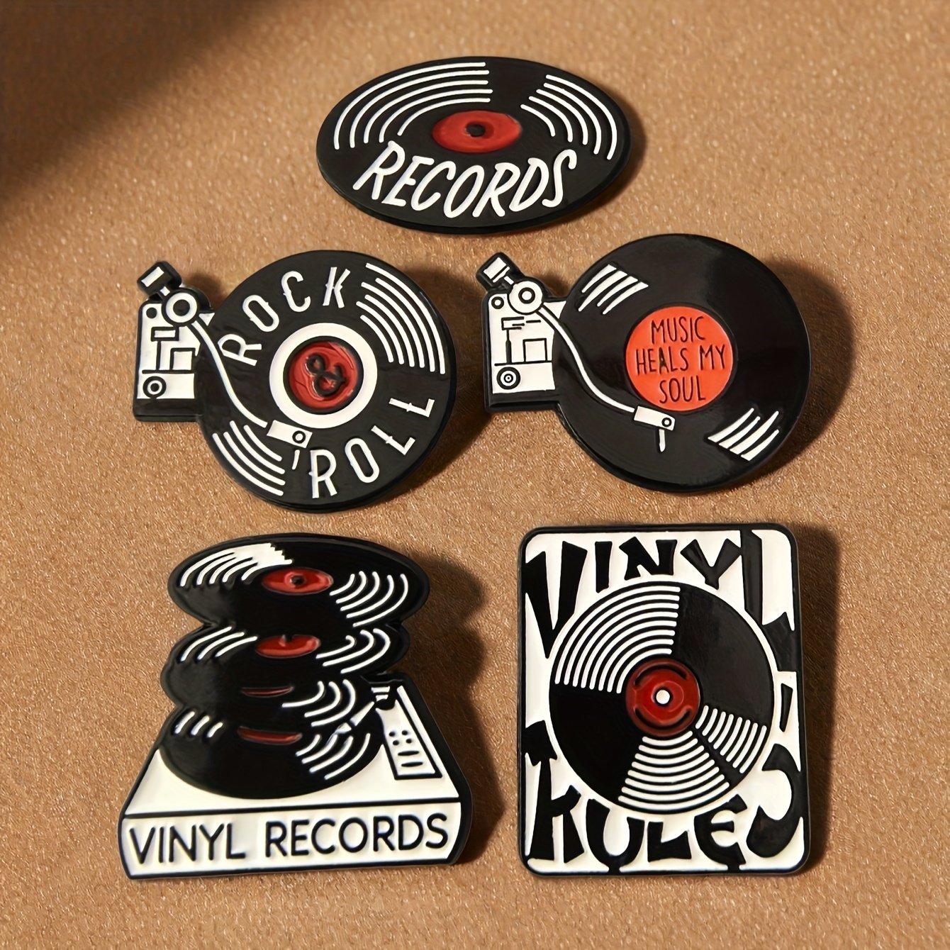 TEMU Lot de 5 broches métalliques vintage de disque vinyle pour port , fêtes, vêtements, sacs à dos et accessoires CD