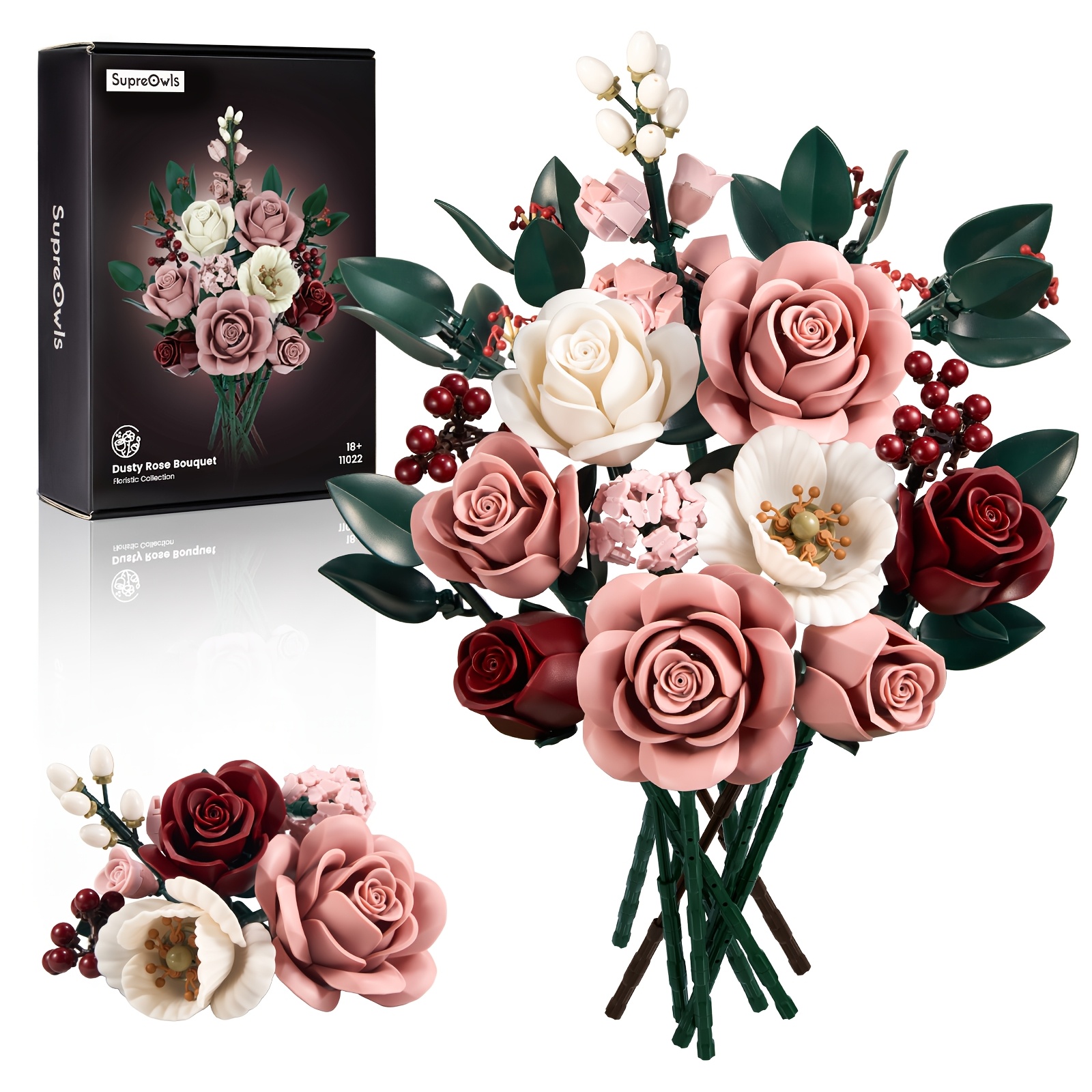 E-shop Valentinstagsgeschenk Rosa Rosen, Weiße Rosen, Roter Rosenstrauß, Nie welkende künstliche Blumen, Erwachsenen-Bausteinstrauß, Geeignet für