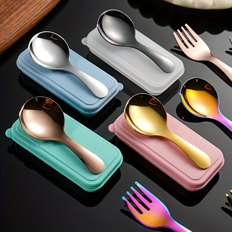 set of 6pcs   packs of 304 stainless steel cutlery with a case convenient fork and spoon set ideal for   travel and picnics versatile round headed utensils suitable for ice cream cake fruit and as a festival gift Product details 5
