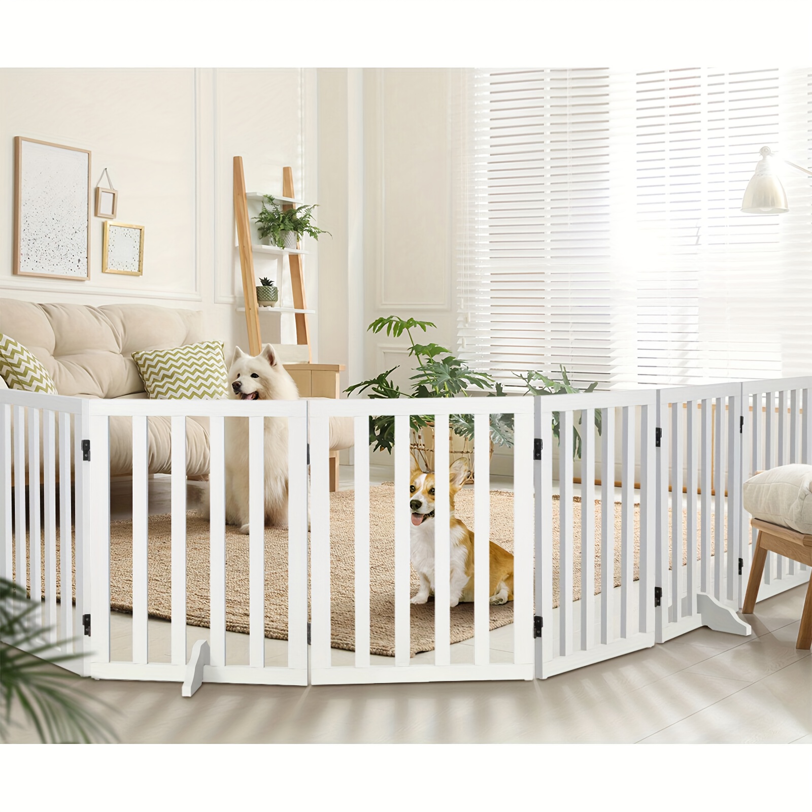 TEMU Wooden Pet Gate Dog Fence Safety Stair Barrier Security Door 6 Panels