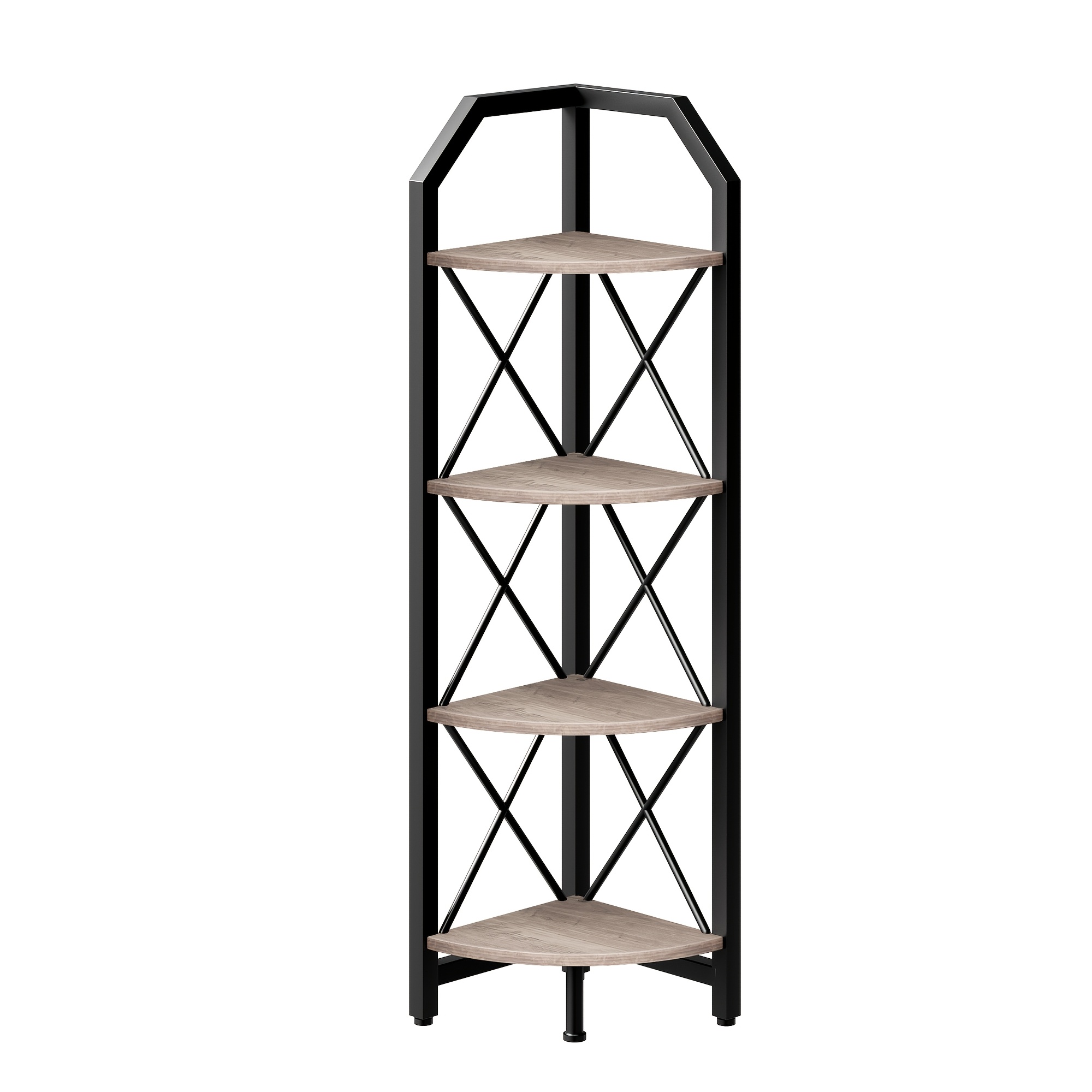 Image of 47.6-inch 4-tier Corner Shelf With Curved - Space-saving -shaped Bookcase, -standing Storage Shelf Suitable For Living Room, Bedroom, Entryway - Unit (artificial Wood)
