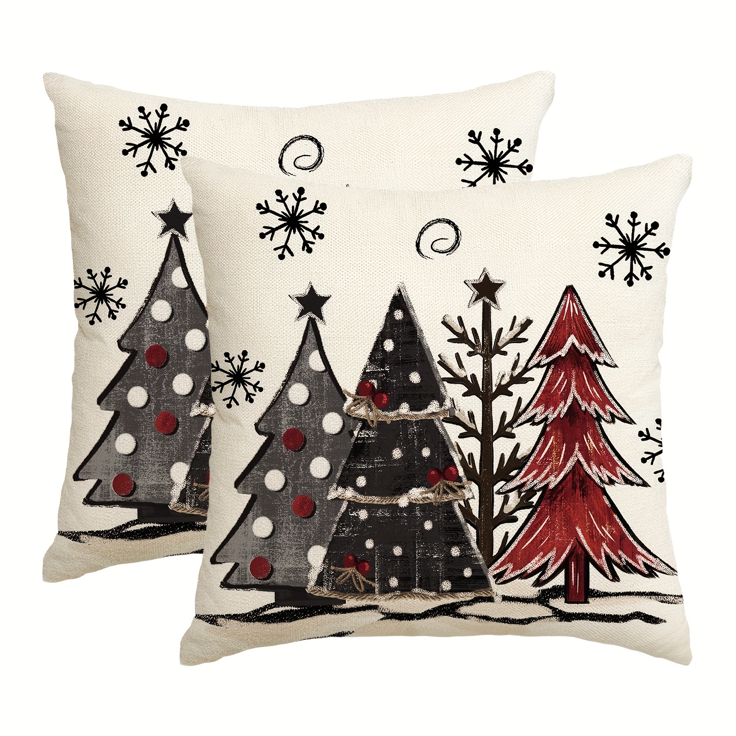 

Preppy Style Christmas Tree Pillow Covers Set Of 2, Festive Decorative Linen Blend Cushion Cases, Machine Washable, Zip Closure, Printed Holiday Designs For Sofa, Bedroom, Living Room Decor