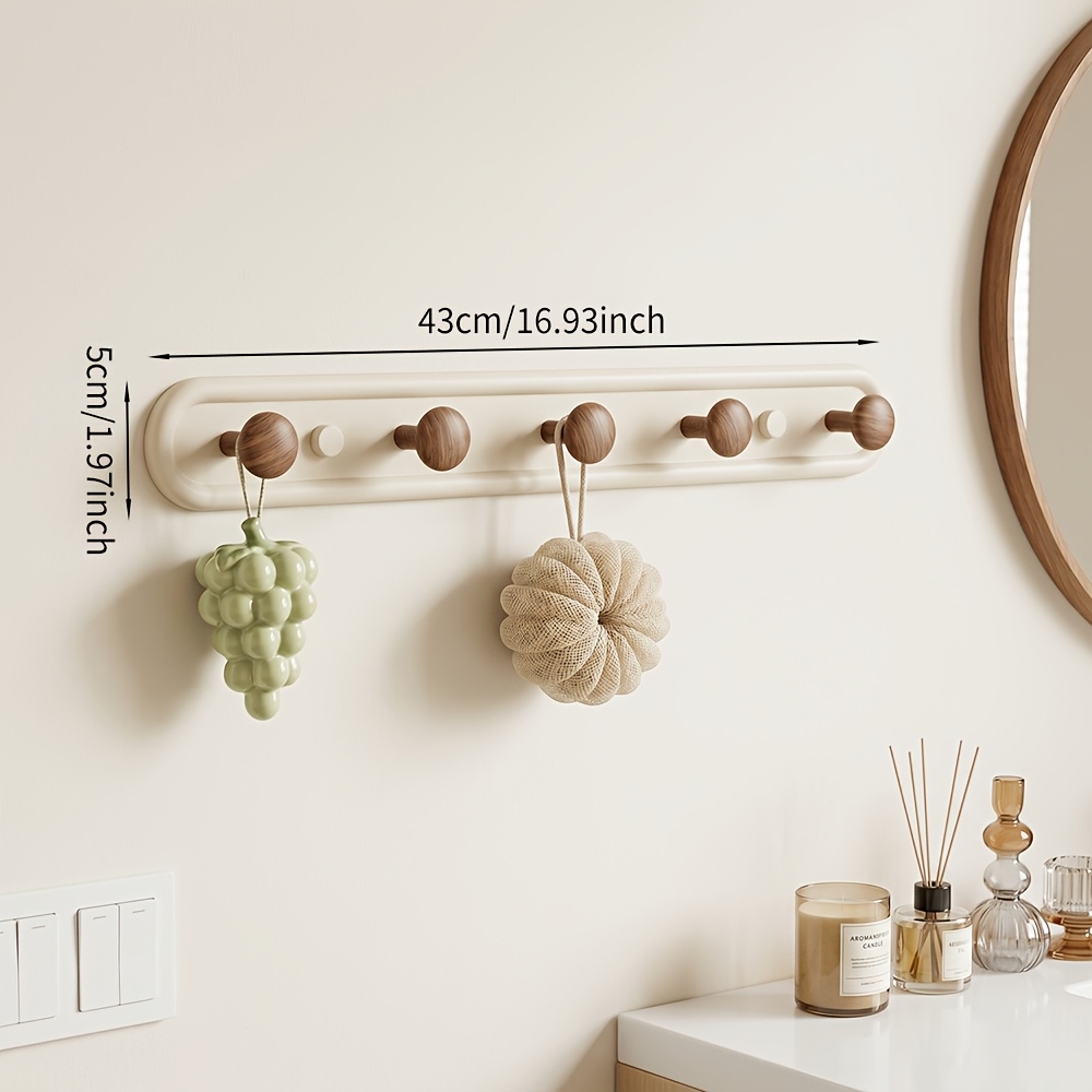 TEMU Crochet de serviette de salle de bain à motif de et grain de bois, 5 rangées de crochets pour vêtement de chambre et serviette, support de porte