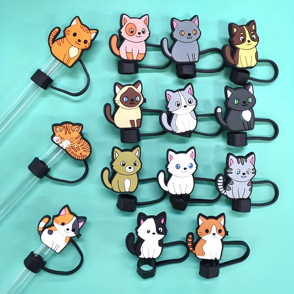 

14-piece Cute Cat & Paw Straw Toppers Set - Reusable, Dustproof Drink Covers For Spill Prevention | Perfect For Bbqs, Outdoor Cooking & Parties | Food-safe Plastic