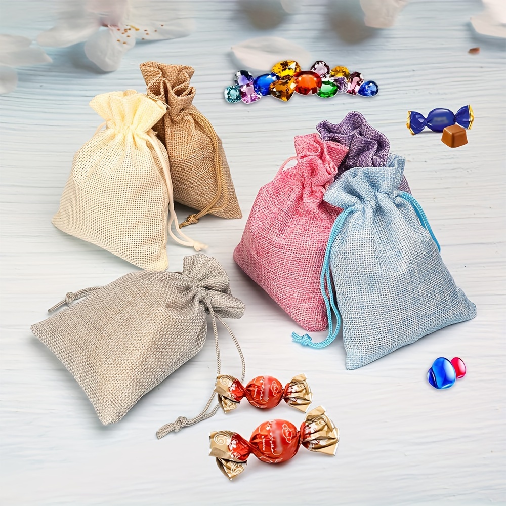 Aucuu Lot De 25 Petits Sacs En Jute Avec Cordon De Serrage - 10 X 14 Cm - Multicolores - Pour Les Bonbons, Les Fêtes, Noël