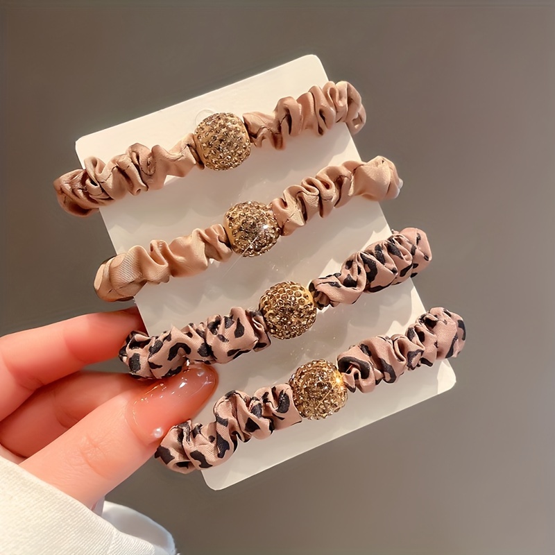 4pcs set delicate fashion large roll   elastic headband womens ponytail ball headwear leather cover hair accessories womens daily products hair accessories headwear Product details 7