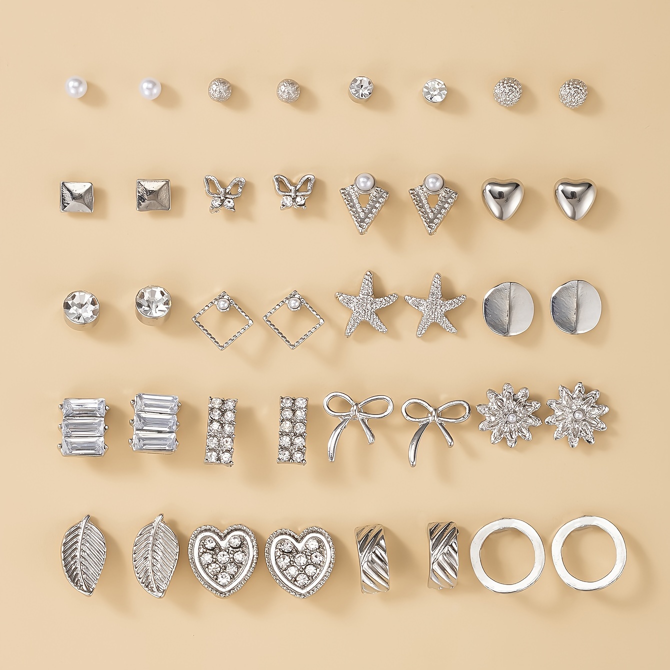 

Elegant & Simple 40-piece Stud Earrings Set - Rhinestone, Pearl, Star, Heart, - Zinc Alloy With Stainless Steel Post, No Plating - Versatile , Festive Gift For Women - All