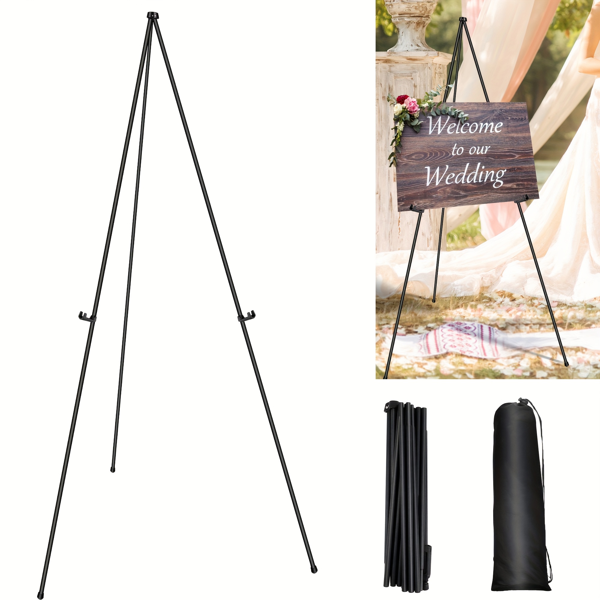 TEMU Display-Easel-Ständer Für Hochzeitszeichen Und Poster, 160cm/63'' Tragbarer Künstler-Easel-Display-Metall-Black-Easel-Faltbares Stativ-Easel Für