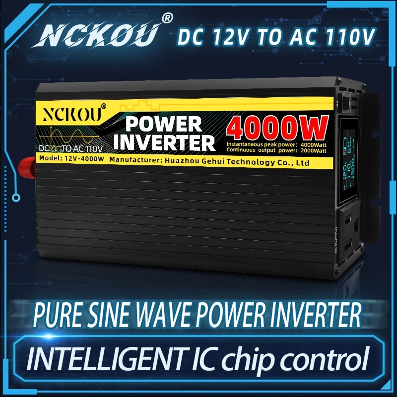 

1pc 4000w Power Inverter, 12v To Ac 110v, Ic , Lcd Display, , For And Use, Us , Battery