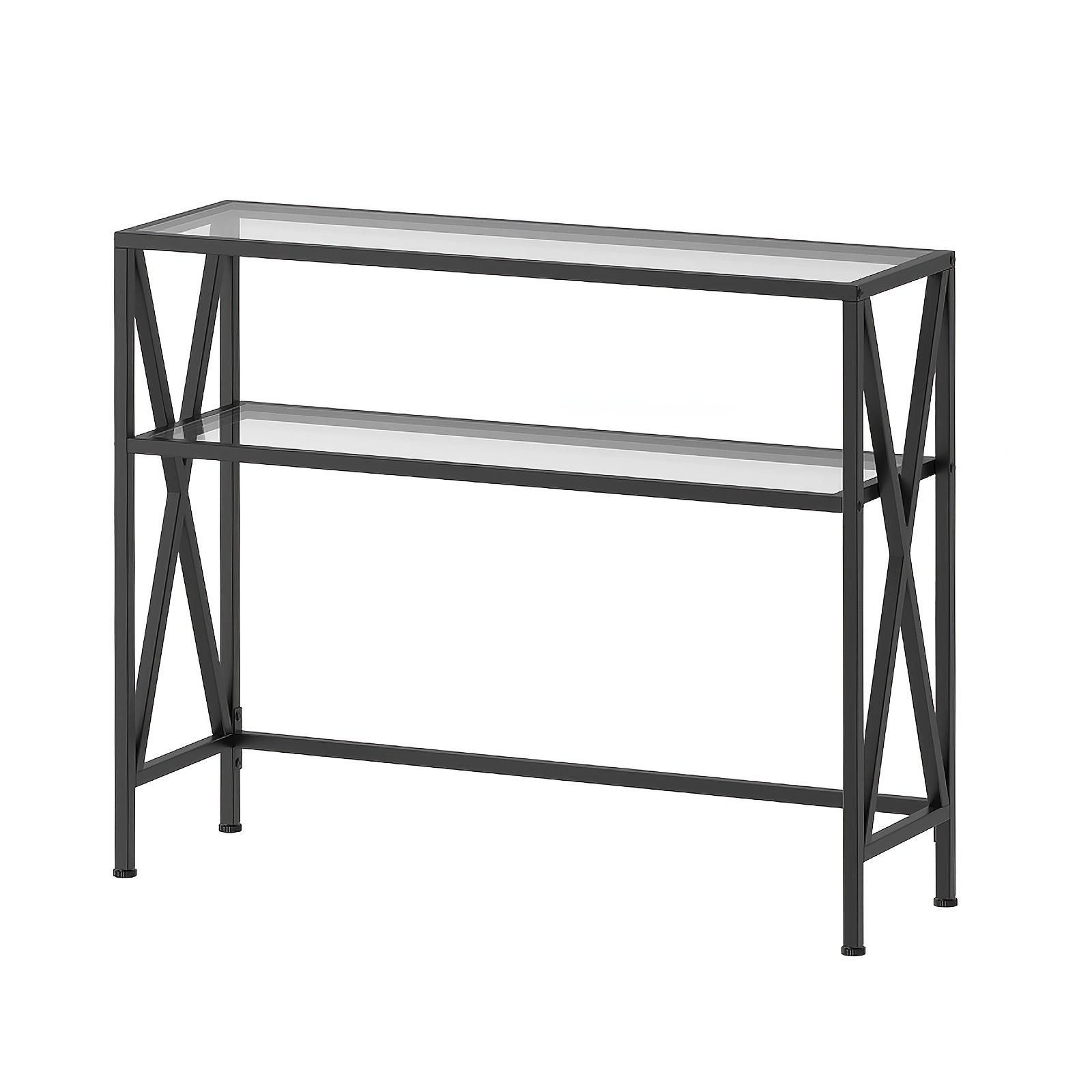 TEMU Konsole mit Regalen | Gehärtetes Glas, Moderner Sofatisch, Display Tisch, Goldener Metallrahmen, Geeignet für Wohnzimmer, Eingangsbereich -