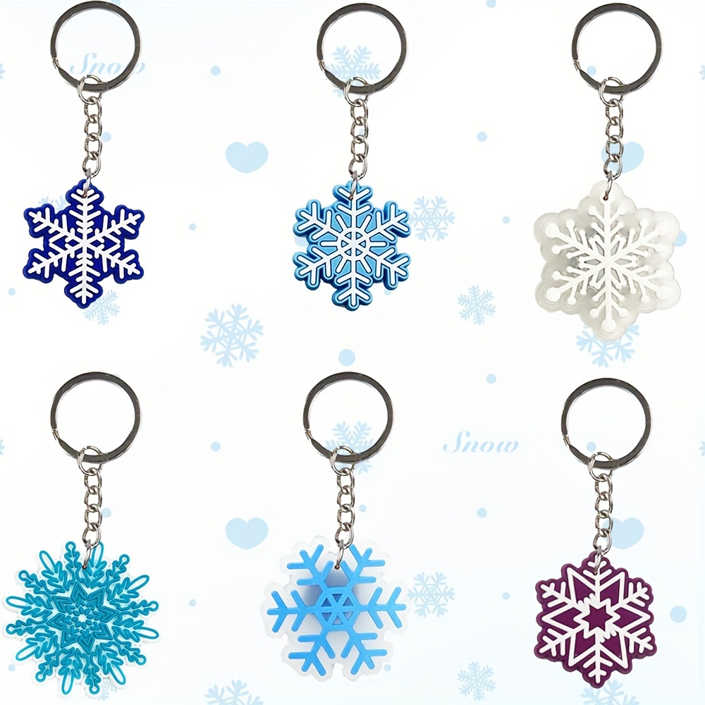 

12pcs Winter Snowflake Pattern Keychain Cartoon Colorful Snowflake Bag Key Chain, Couple Key Car Hanging Decoration