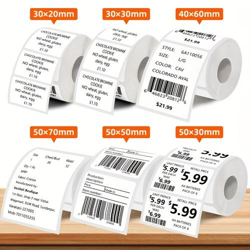 5 rolls of thermal label paper tubeless white self waterproof non dry stickers suitable for portable handheld printers used for barcodes addresses transportation commercial and 30 20mm 30 30 20 50 70 50 30 50 50 50 50 70