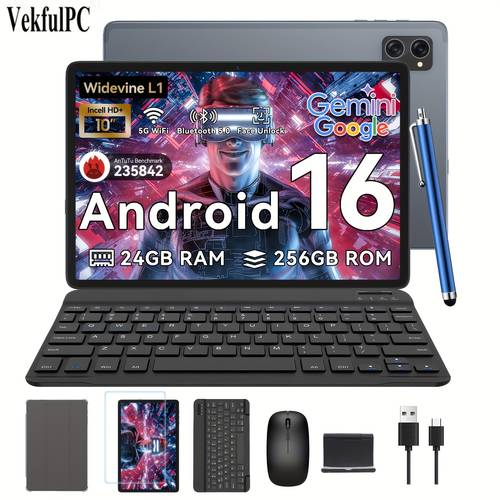 imagen del artículo t20 nueva tableta 2025, pantalla hd de 10.1 pulgadas, display ips 1280x800, cpu -core de rendimiento, 24gb+8gb + 256gb (ampliable a 2tb), cámaras duales 8mp+5mp, batería de larga duración 5000mah, soporte para desbloqueo facial, l1, ai 4.0 y de