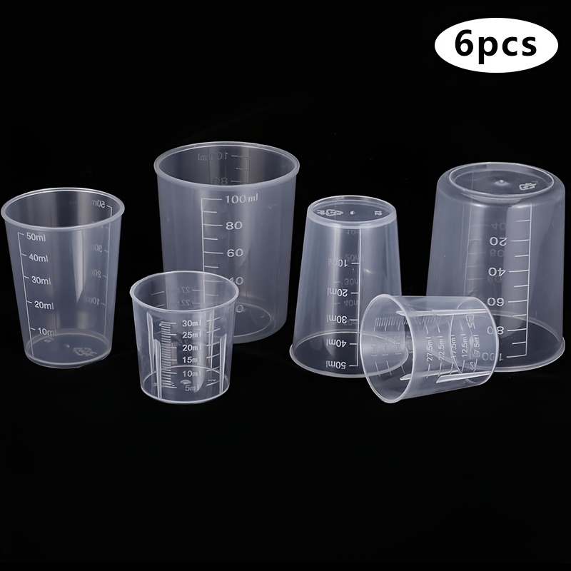TEMU 6pcs Plastic Liquid Measuring Cup Set (30/50/100ml) Transparent Mini Plastic Graduated Beakers With Dual , Suitable For Kitchen Baking