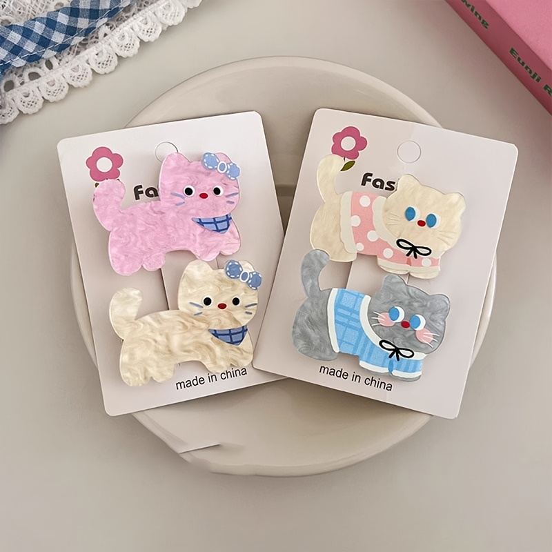 TEMU 4pcs Pinces à Cheveux Chatons de Dessin Animé Mignons pour Chignon Latéral Style Ins - Pinces à Cheveux 'S avec un Design Cœur Fille et une de