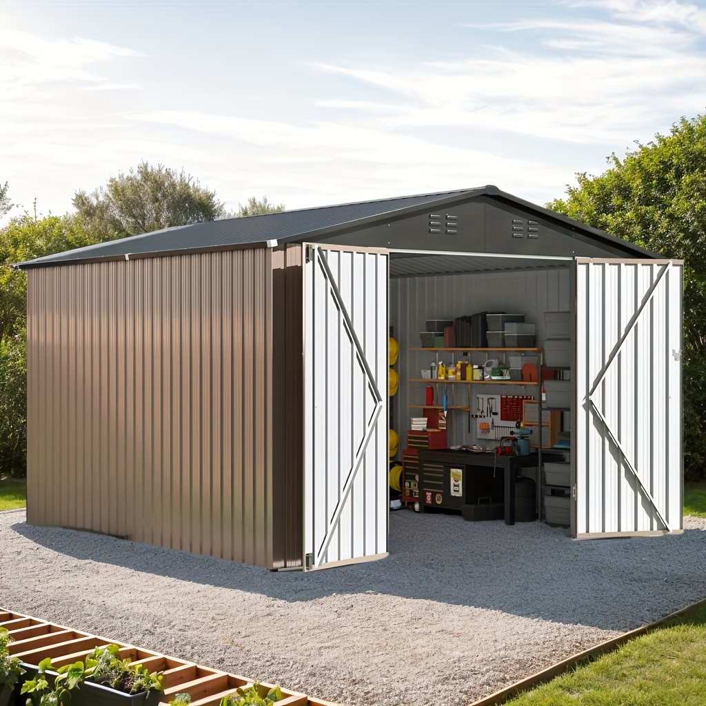 

Outdoor Storage Shed, Metal Sheds & Outdoor Storage House For Patio Garden (brown)