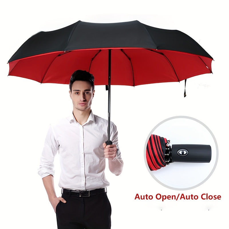 

Automatic Colour Block Simple Style 10 Ribs Folding Umbrella With Uv Protection, Casual Lightweight Portable Rain Gears For Men's & Women's Outdoor Activities