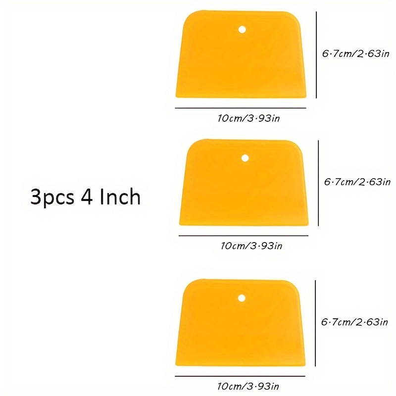 Image of 3 Reusable Yellow Plastic Scrapers In 4/5/6 Inches, Automotive Film Additions For Applying Body Fillers, Crafts, Glass Caulking, And Window Film