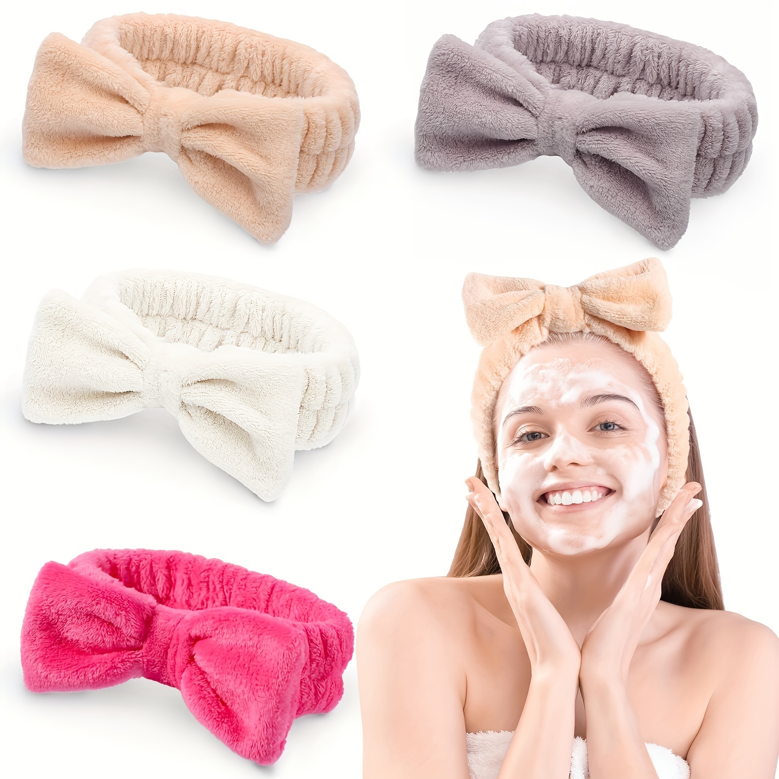Yinder 40 Pack Bow Spa Headband Coral Fleece Makeup Headband Soft Face Wash  Headband Cosmetic Skin Care Headbands Facial Head Wraps Cute Bow Head