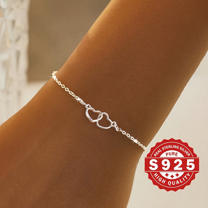 

S925 Sterling Silver Double Heart Bracelet: Adorable And Perfect For Christmas Gifts Or Everyday Wear