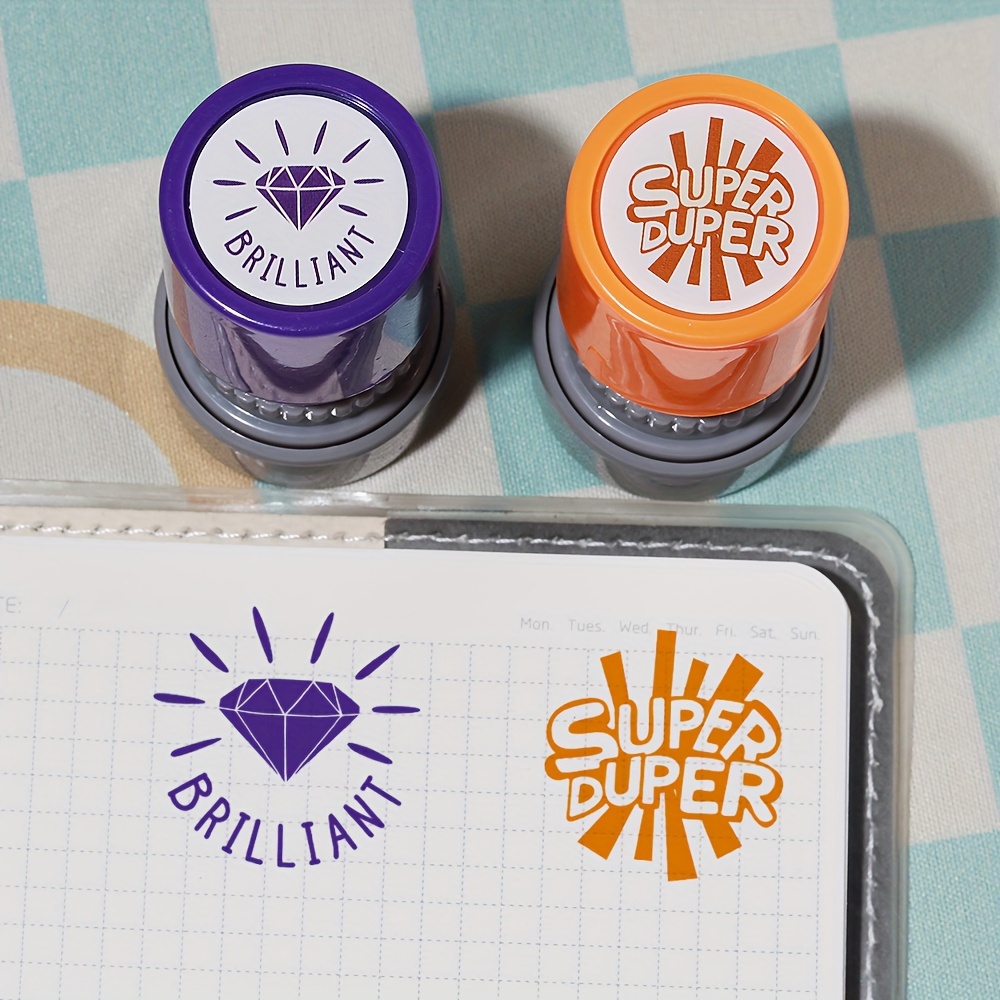 

Round Self-inking Teacher Stamps Set Of 2 - Abs Motivational And Stamps For Classroom And Review, English Phrases "" And "super " - Educational Stamps Kit For Encouragement