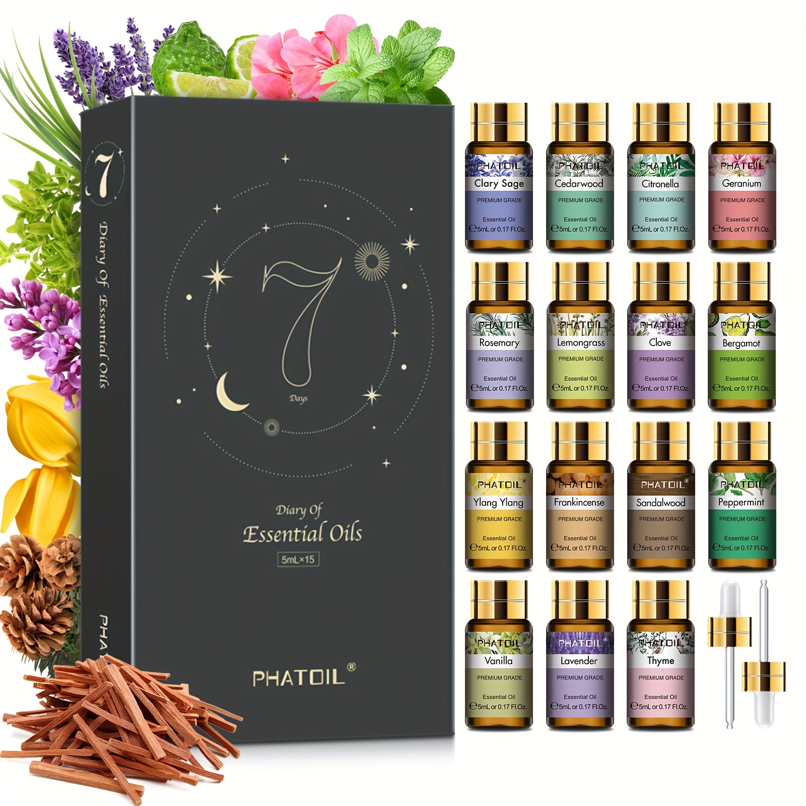 15pcs PHATOIL 5ml/0.17fl.oz Essential Oils Set Gift Set Alcohol-Free Perfect for Diffusers, Humidifiers, Soap/Candle Making, Christmas Gift, Lover, Friends, Oils, DIY Oil Blends, Stylish Oil Packaging, Luxury Set, Highquality Oils, Handcrafted Blends, Small Bottle Oils, Multipurpose Oils, DIY Craft, Wellness Enthusiasts