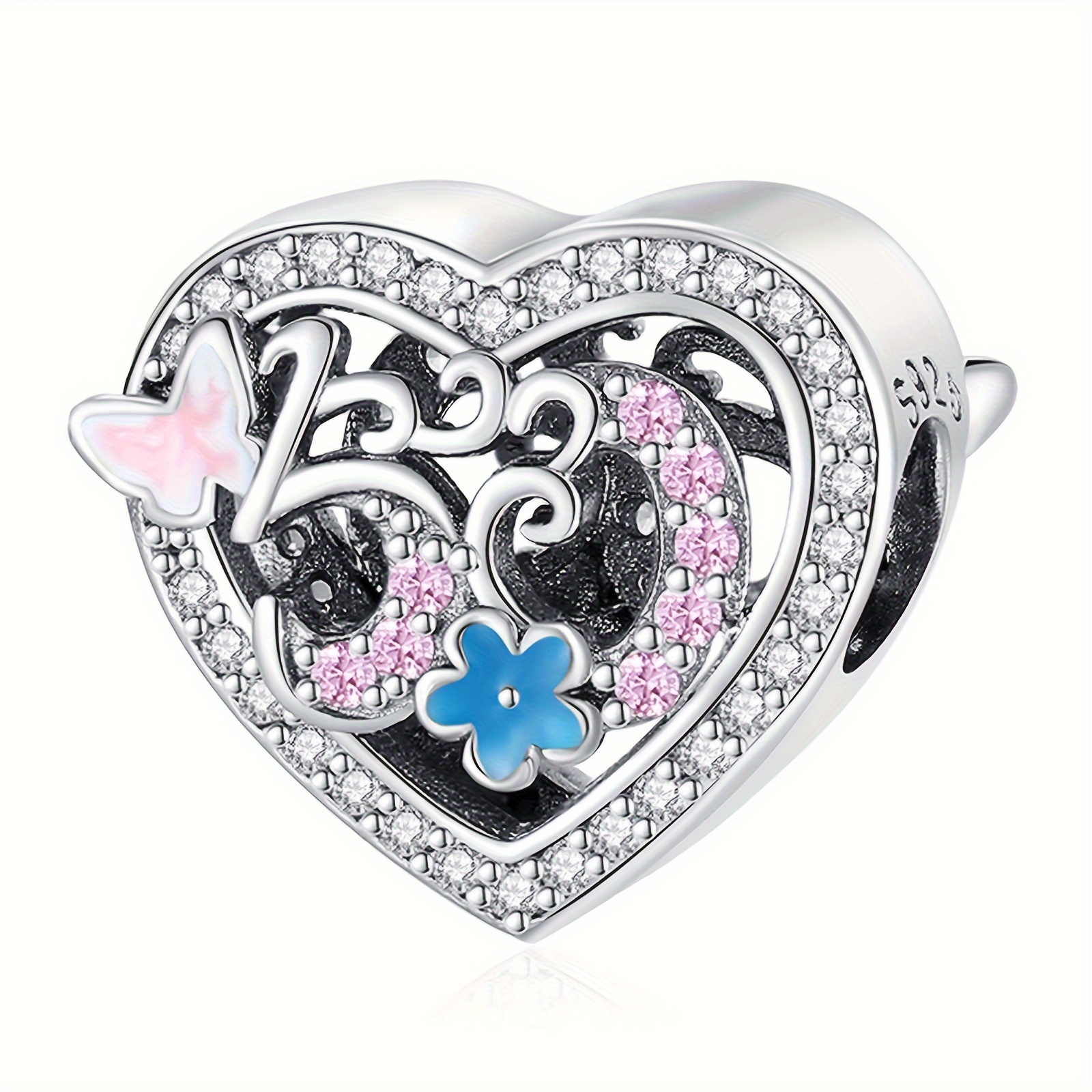925 Silver Number Heart Charm for Bracelet & Necklace