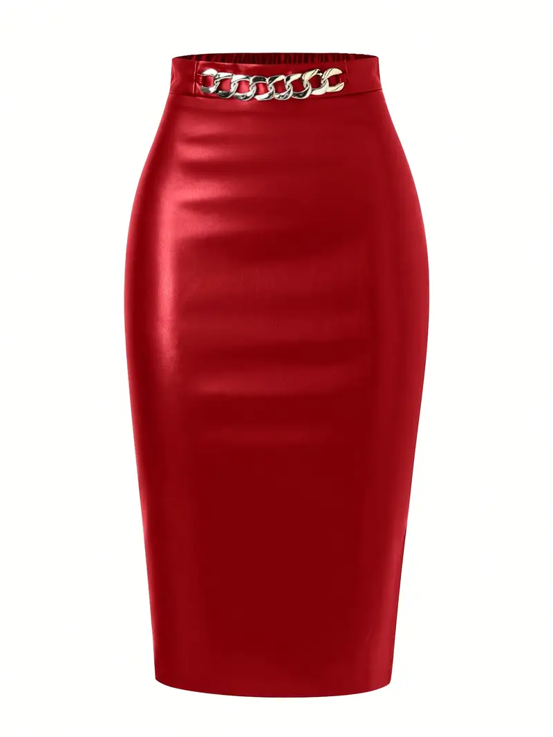 elegant red metallic women's midi skirt fit Temu Poland
