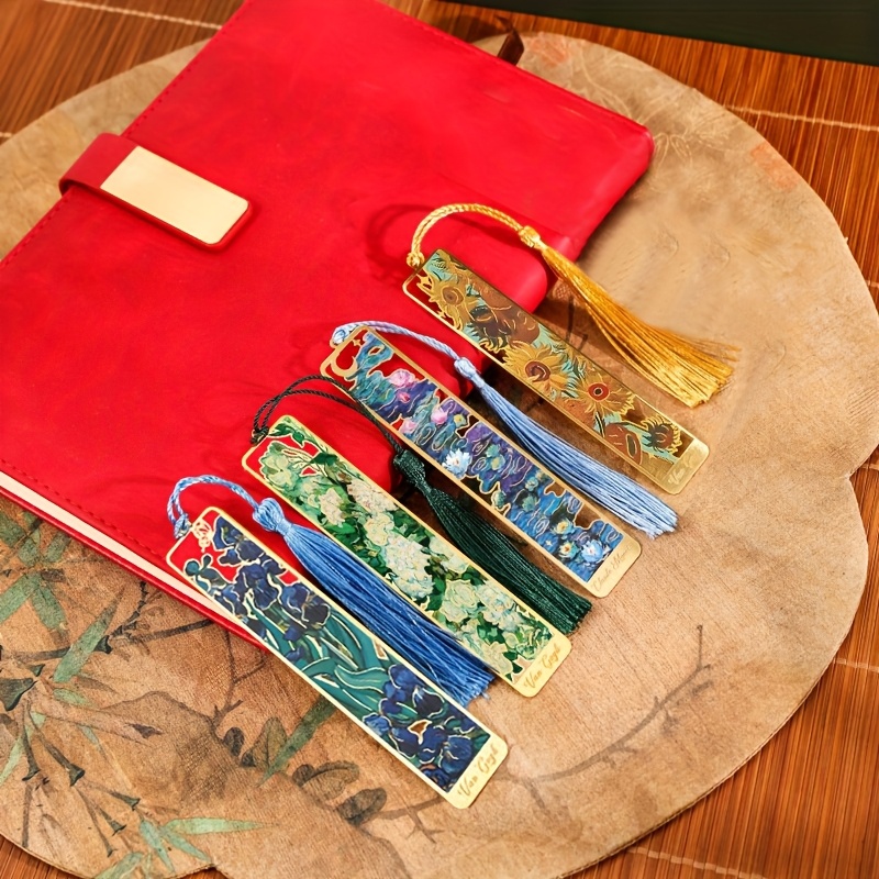 Image of 4pcs Vintage Floral Metal Bookmark With Tassel Stationery Gift For Book Clubs, Readers, Birthday, Holidays, Writers, Book Lovers, , Teachers, Students Back-to-school