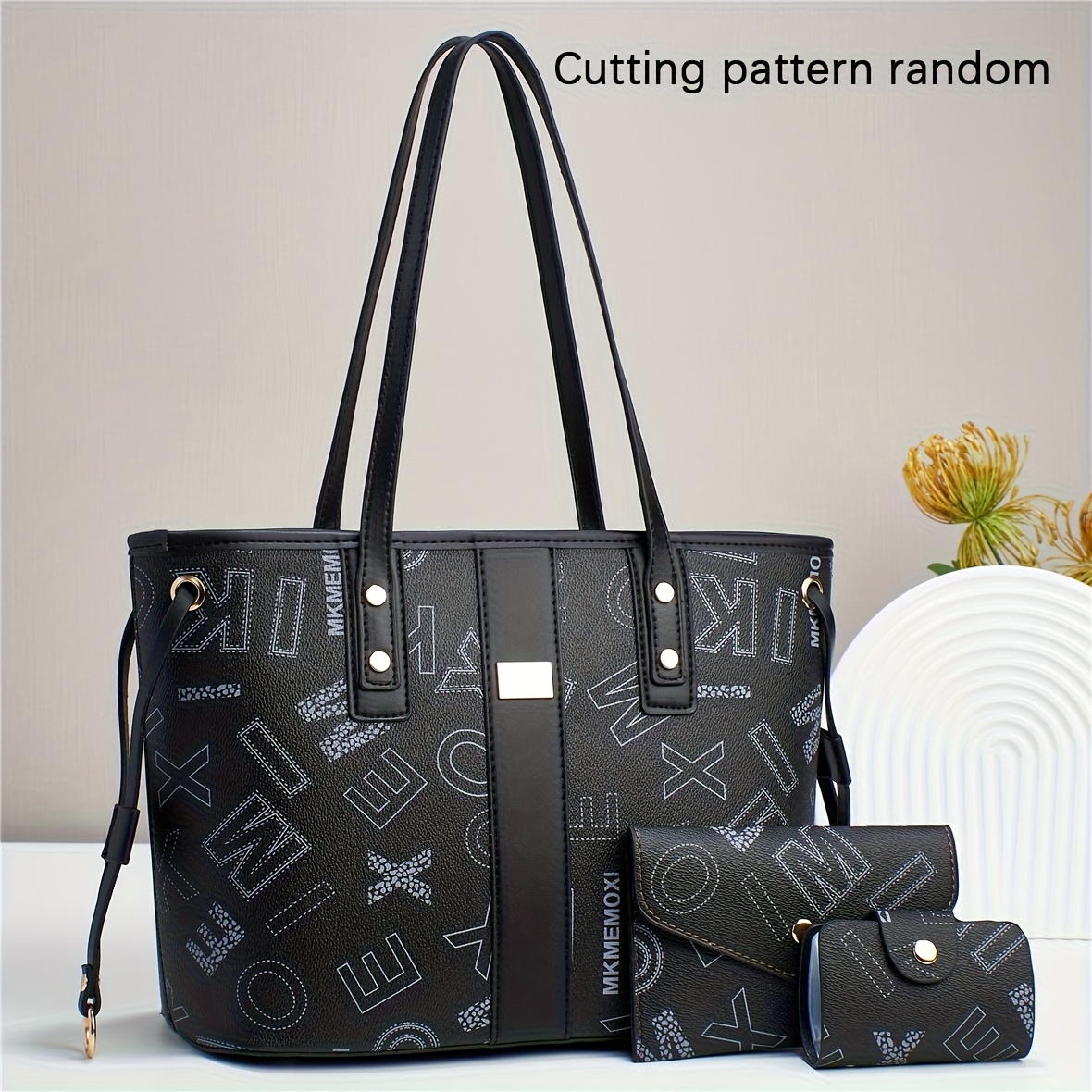 Image of 1pc Tote Large Capacity 2025 New For Women, Commuter Tote Bag With Zipper Closure, Fixed Strap,, Random Print, Coffee/white/black, Perfect For Travel, Shopping, And